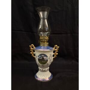 Vintage Washington DC Mini Oil Lamp Gold Trim Accents With Globe Ruffle Globe